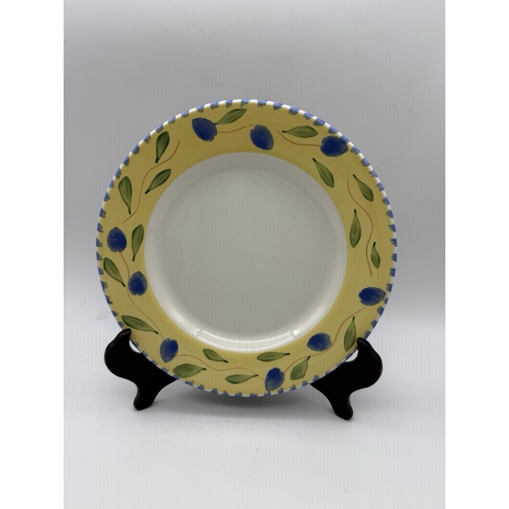 PIER 1 Palermo 7⅞" SALAD PLATE Blue Olives On Yellow Rim Italy